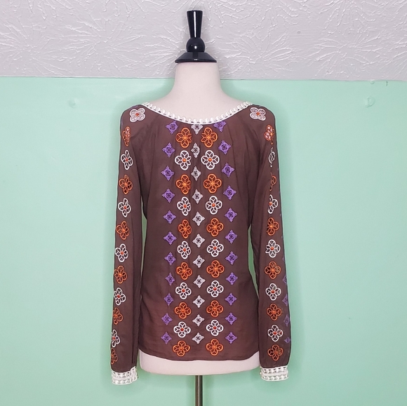 Tory Burch Long Sleeve Embroidered Peasant Top - Picture 2 of 8